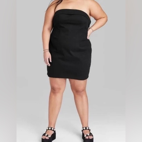 Wild Fable Black Twill Tube Mini Bodycon Dress - Picture 2 of 8